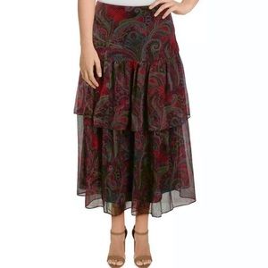 Ralph Lauren Red Paisley Print Tiered chiffon 18